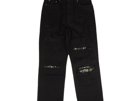 95-AMR-1094 27 W9W01187SD Black Amiri Crop Straight Music Patch Jeans Size 27 For Sale