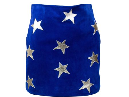 YSL-XBTM-0004 38 572138YC2XI4185 Blue Saint Laurent Star Suede Mini Skirt Size 38 on Sale