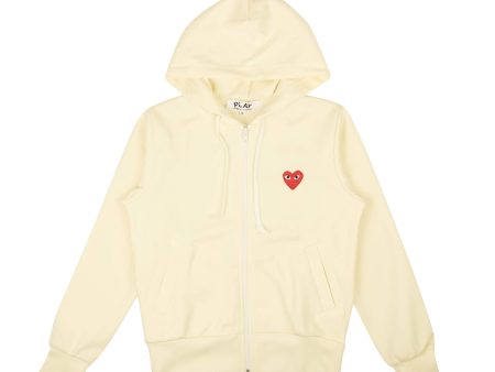 95-CDP-1055 L AZ-T171-051-3 Ivory Comme Des Garcons Play Red Heart Zip Up Hoodie Size L on Sale