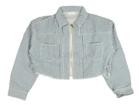 NWT JOHN ELLIOTT White & Blue Culver Pinstripe Denim Jacket Size 0 $598 Sale