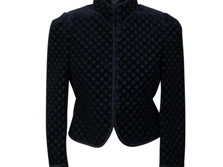 YSL-XTPS-0001 40 538408Y596T1000 Black Saint Laurent Star Embroidered Velvet High Neck Jacket Size 40 Supply