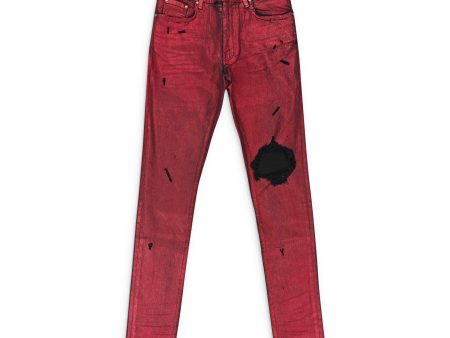 93-AMR-1014 36 MBBKN-FOLBLR Black   Red Amiri Foil Broken Jean Size 36 Sale